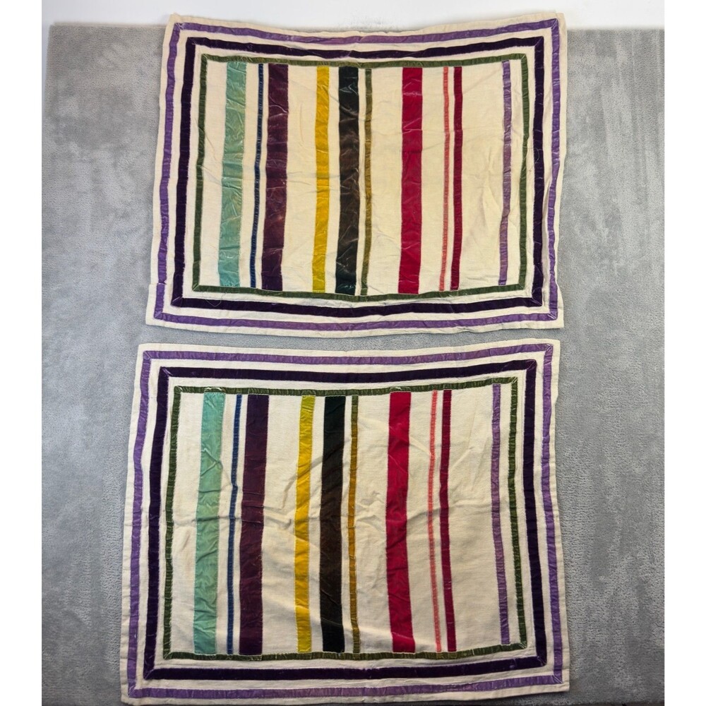 Pottery Barn Teen Pillow Sham 30x23" Velvet Stripe Linen Multicolor LOT Of 2